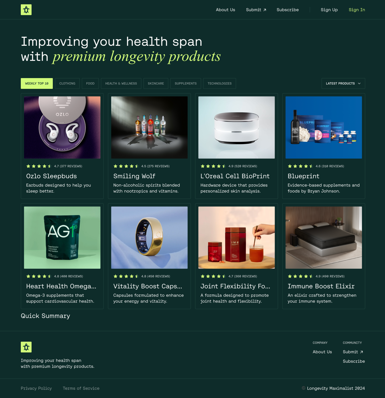 Longevity-Focused Content Platform